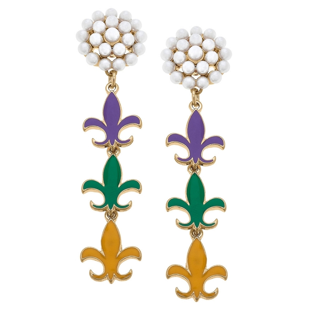 Fleur De Lis Enamel Earrings